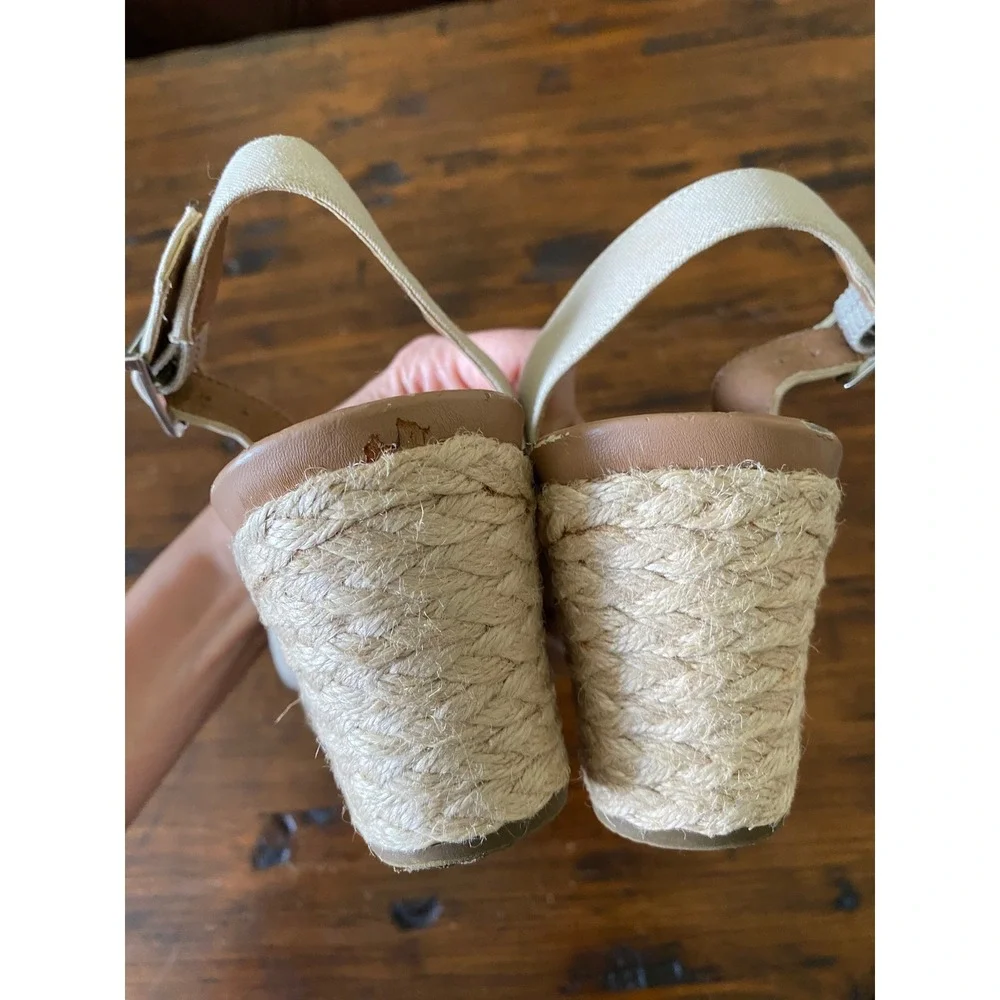 Vionic Coralina Canvas Espadrille Wedge Sandals Cream Tan 10W Wide